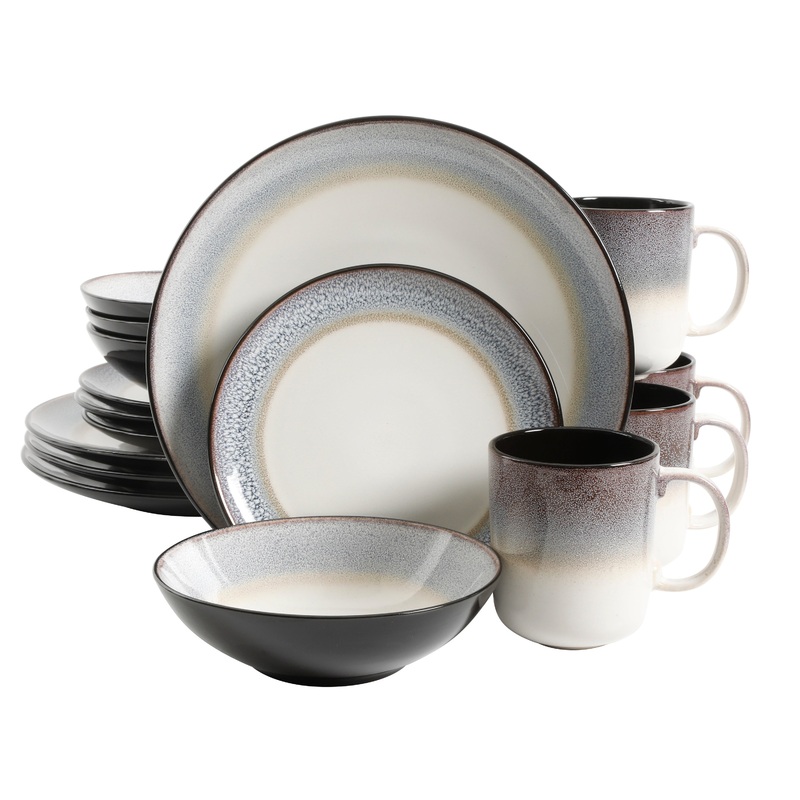 Gibson Elite Rings of Saturn 16-Piece Reactive Stoneware Dinnerware Set
