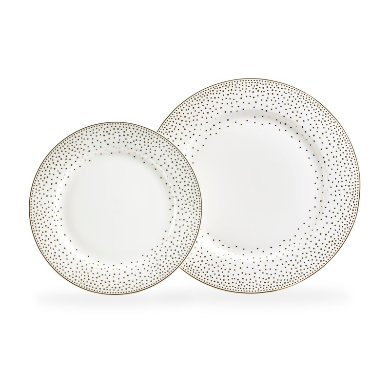 Gold Dots White Bone China Dessert/Dinner Plate