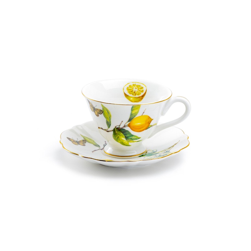 Lemon Butterfly Fine Porcelain Tea Cup and Saucer