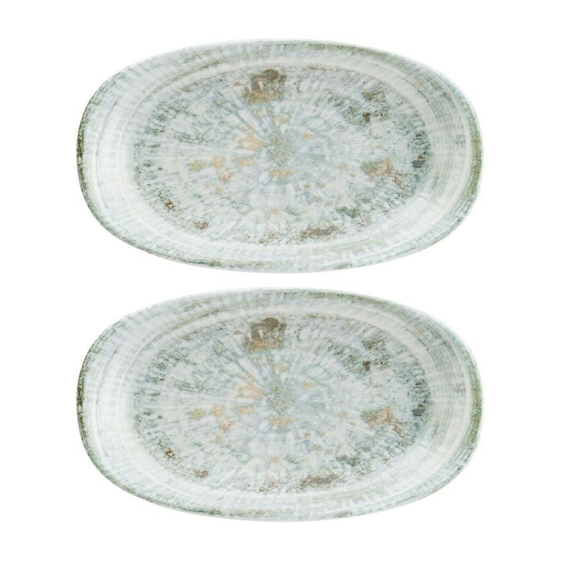 Odette 9.5″ x 5.5″ x h:1.25″ Oval Decorated Porcelain Platter (Set of 2)