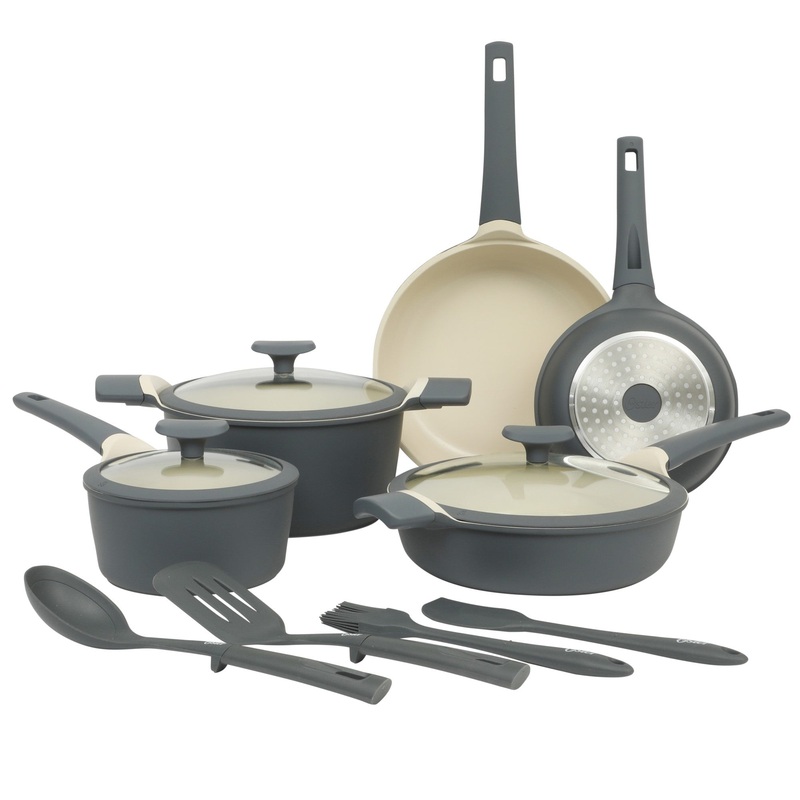 Oster Premium Rooney 12 Piece Cast Aluminum Pots and Pans PFA Free Ceramic Non stick Induction Kitchen Cookware Set