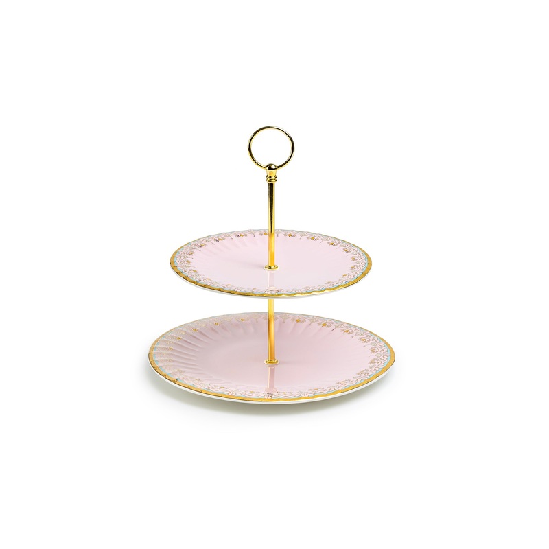 Pink Floral Toile Fine Porcelain 2-Tier Server