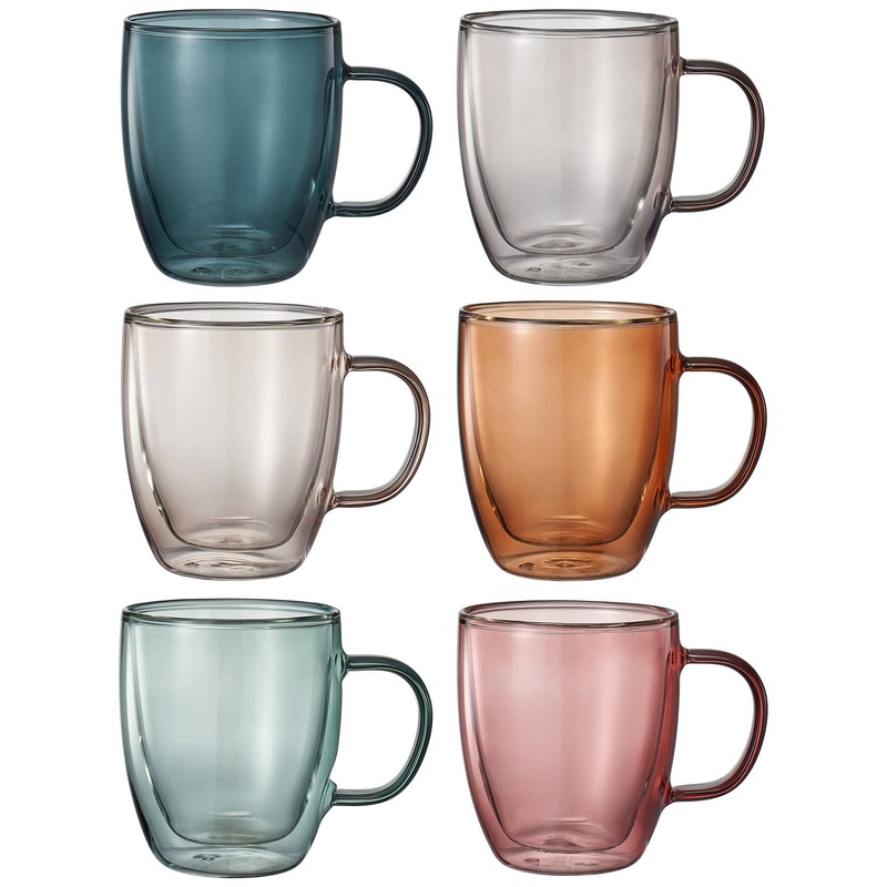 Double Wall Insulated Colored Glass Mug, 18 OZ