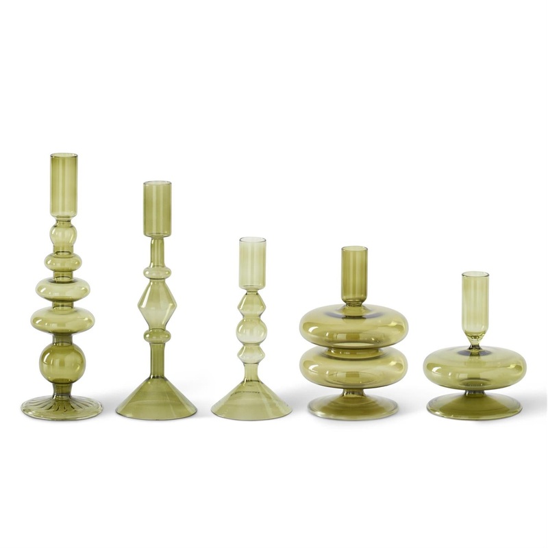 Handmade Green Glass Modern Taper Candleholder