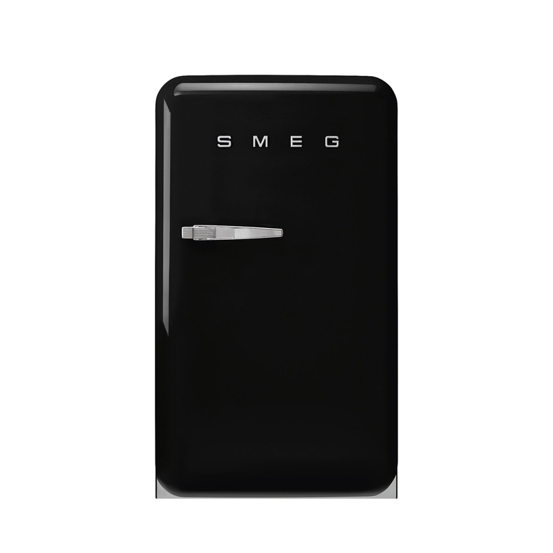 Smeg 50’s Retro Style Aesthetic Freestanding Black Compact Refrigerator Right Hand Hinge with 4.31 Cu Ft Capacity , 22-Inches