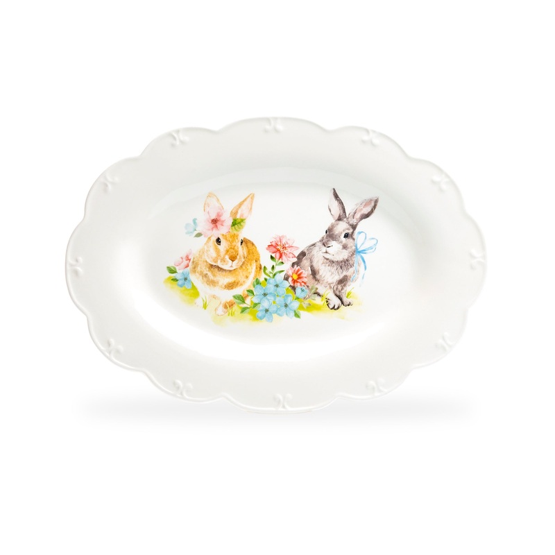 14.5″ Flower Bunny Scallop Oval Serving Platter