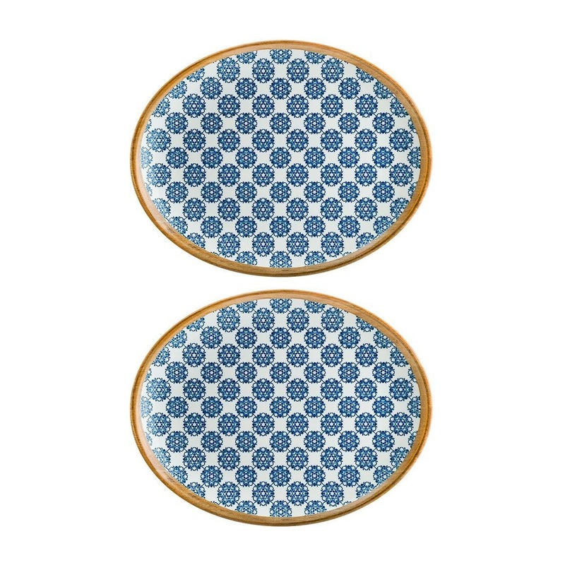 Calif 9.75″ x 7.5″ x h:1″ Oval Decorated Porcelain Platter (Set of 2)