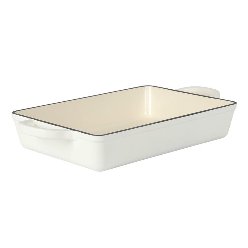 Crock-Pot Artisan 13″ Enameled Cast Iron Lasagna Pan, Matte Linen White