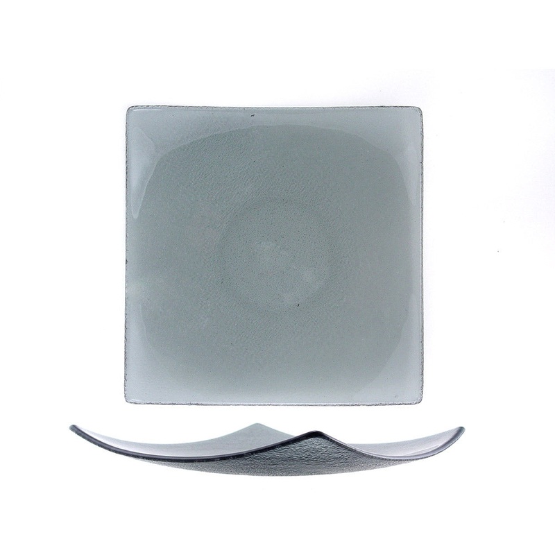Glass Dinnerware 7.75″ x 7.75″ Square Charcoal Glass Plate (Set of 2)