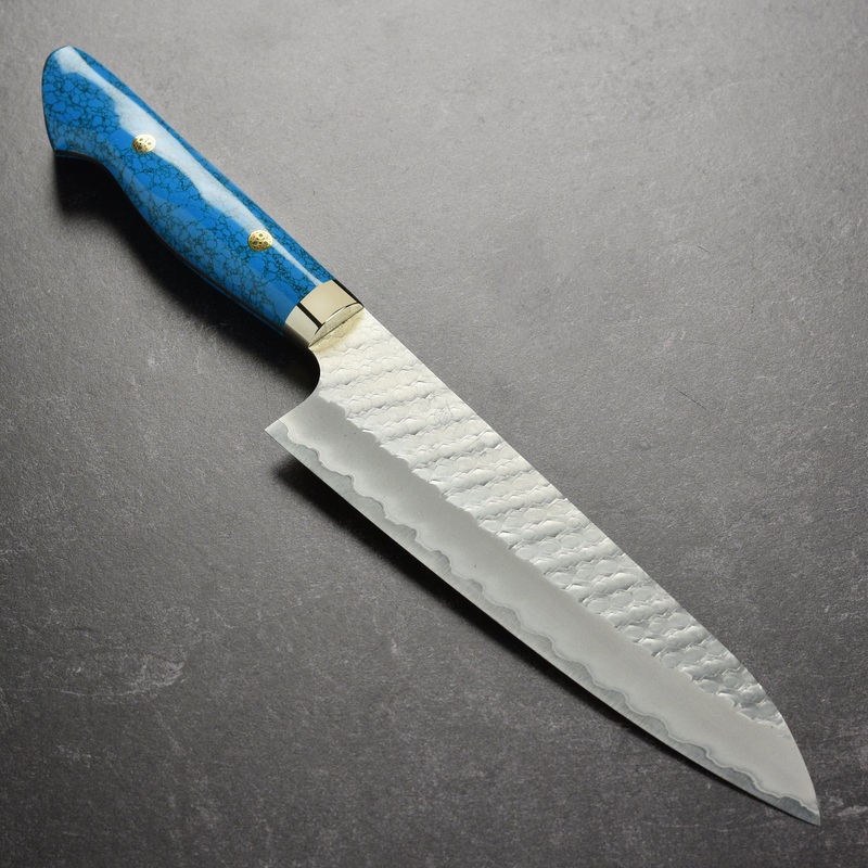 Nigara SG2 Migaki Tsuchime 8.25″ Gyuto, Blue Turquoise
