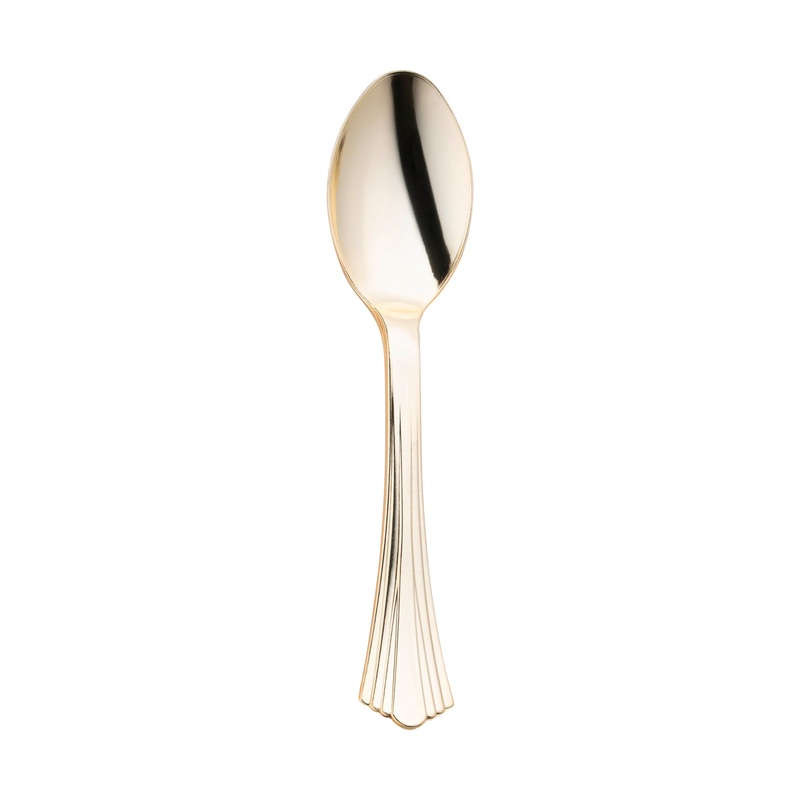 Shiny Metallic Groove Gold Plastic Spoons