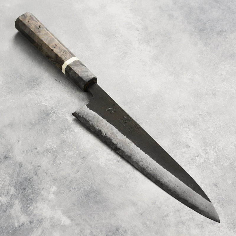 Hatsukokoro Shinkiro Aogami Super Kurouchi Damascus 8.25″ Gyuto, Stabilized Birch