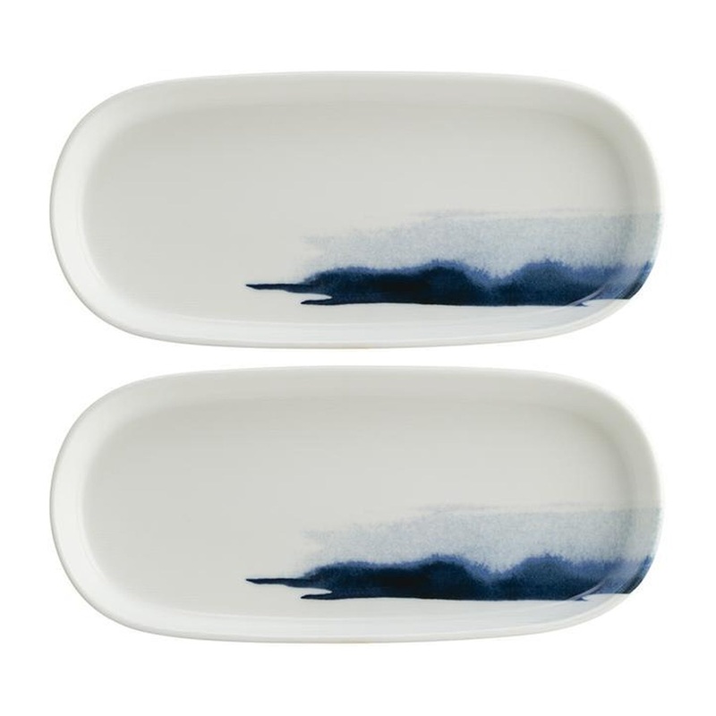 Blue Wave 8.5″ x 4″ x h:0.75″ Oval Decorated Porcelain Platter (Set of 2)