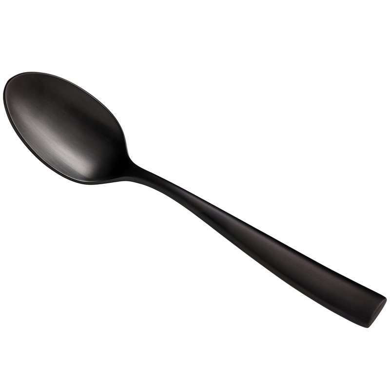 Bon Chef S3003BM Manhattan 7 3/4″ 18/10 Extra Heavy Weight Matte Black Stainless Steel Soup / Dessert Spoon – 12/Pack