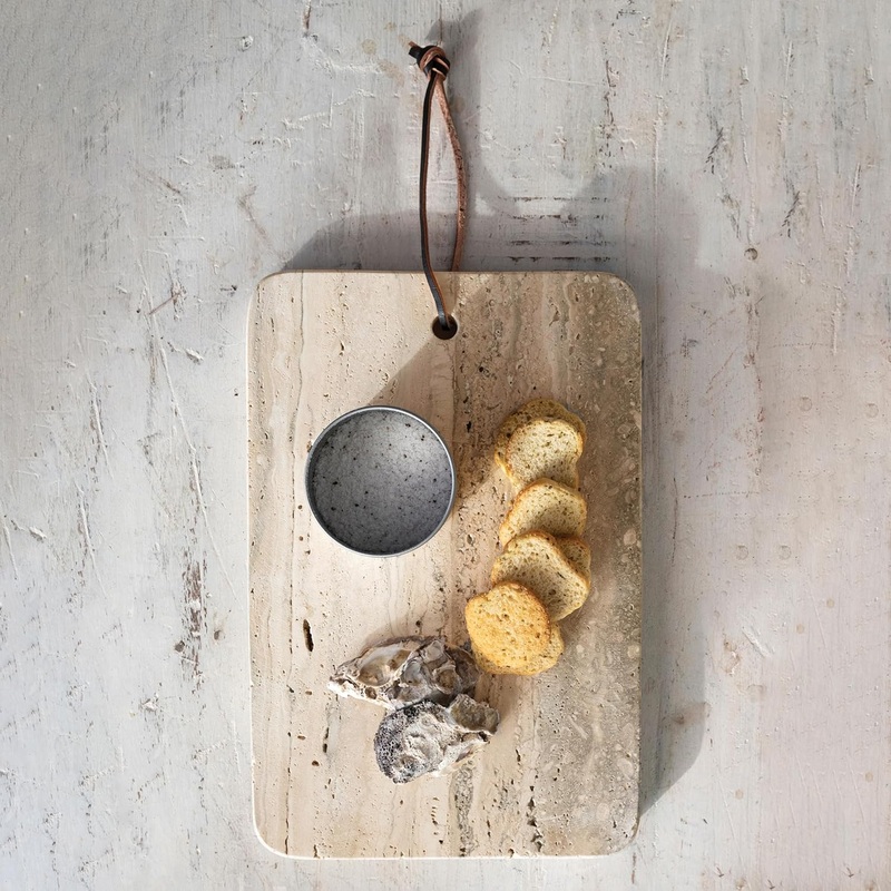 Creative Co-Op Travertine Cheese/Cutting Board w/ Leather Tie