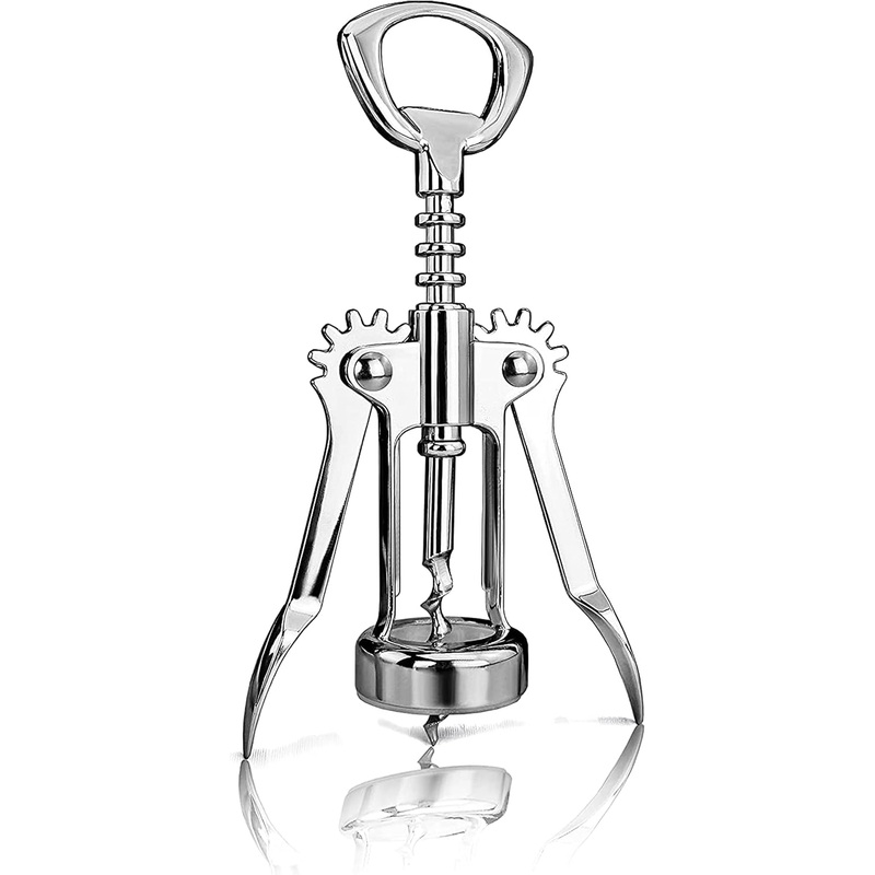 6-1/2″ Heavy-Duty Wing Corkscrew Opener Chrome Plated Iron – Wine Opener Perfect Corkscrew to Open Wine & Beer Bottles Great Bottle Opener For Bartenders Restaurants Home