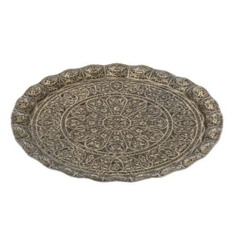 Decorative Round Tray, Serving Platter, Metal Tray, 13.75 in
