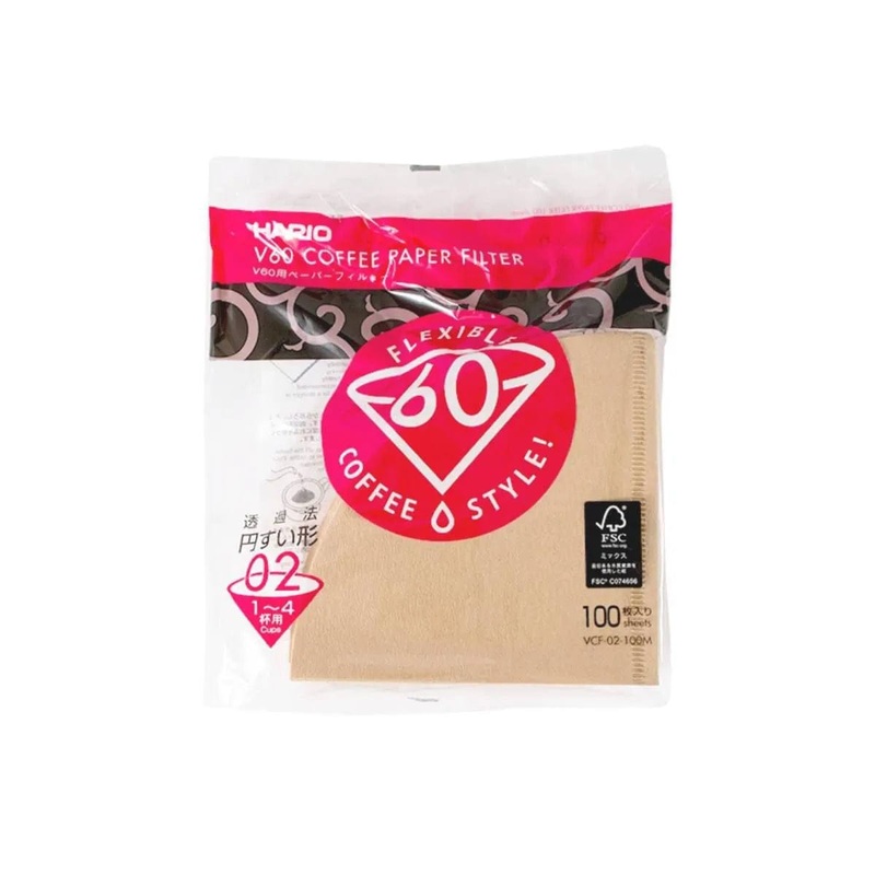 Hario V60 Brown Natural Paper Coffee Filters Size 02 (100filters)
