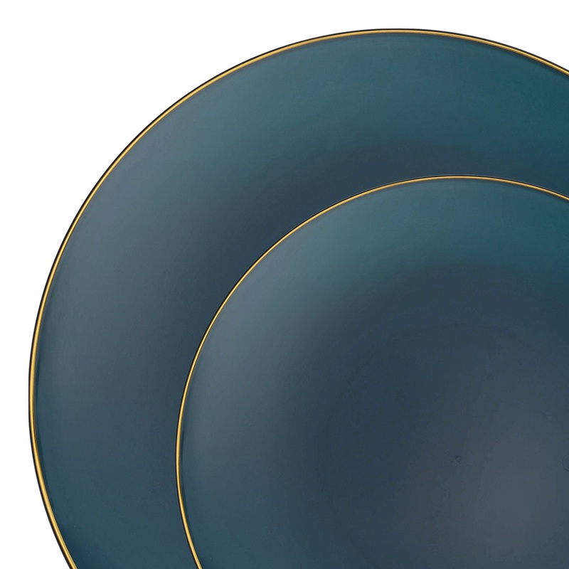 Navy with Gold Rim Organic Round Disposable Plastic Dinnerware Value Set