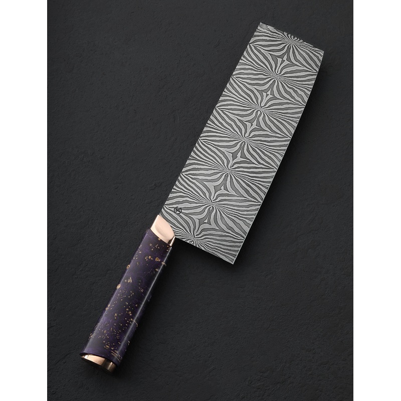 Purple Iris Damascus Nakiri 195mm