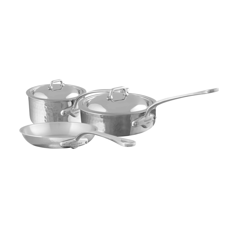 Mauviel M’ELITE Hammered 5-Ply 5-Piece Cookware Set With Cast Stainless Steel Handles And Curved Lid