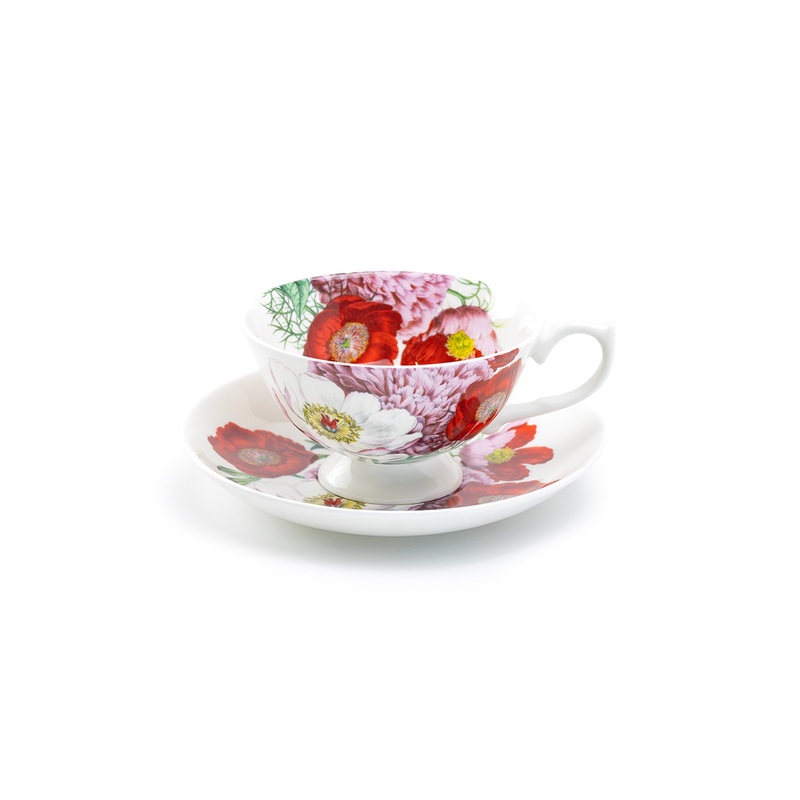 Red Poppy Bone China Tea Cup and Saucer