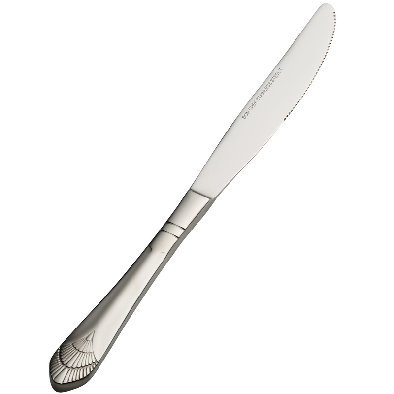Bon Chef S1712 Nile 9 15/16″ 13/0 Stainless Steel European Size Solid Handle Dinner Knife – 12/Pack