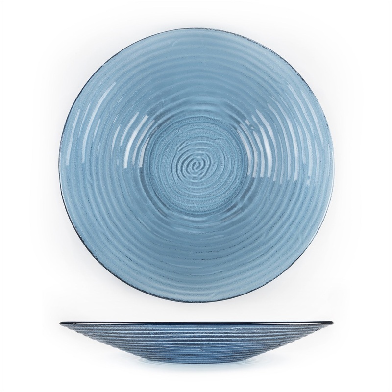 Glass Dinnerware dia.17.75″ h:3″ 4.5 qt. Round Transparent Blue Glass Bowl