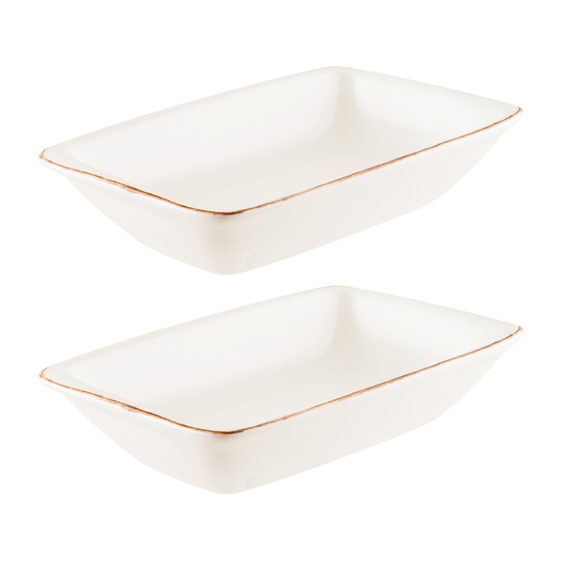 Retro 6″ x 3.75″ x h:1.25″ 6 oz. Rectangular Decorated Porcelain Deep Plate (Set of 2)