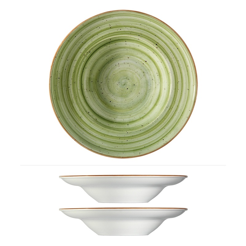 Therapy dia.11.75″ h:2.5″ 19 oz. Round Green Porcelain Bowl (Set of 2)