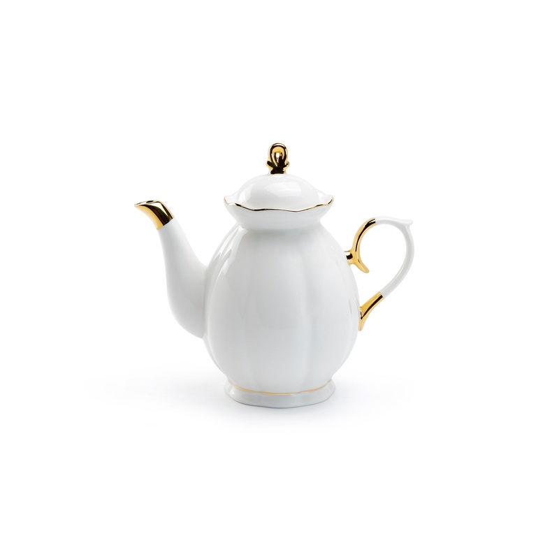 White Gold Scallop Fine Porcelain Teapot