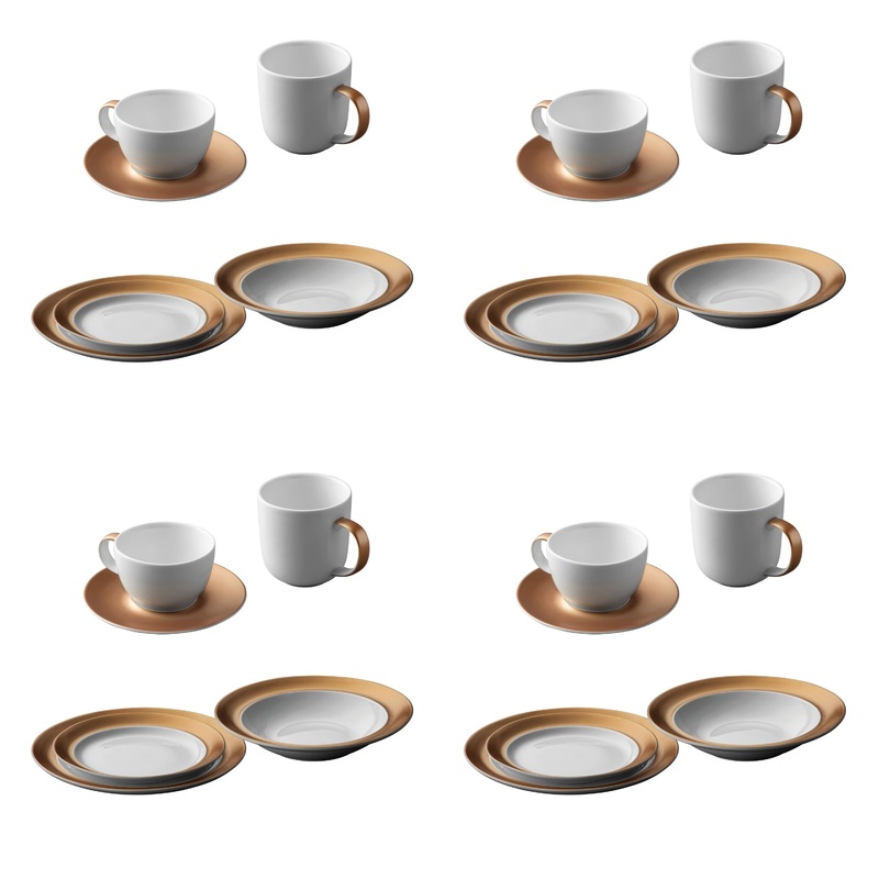 BergHOFF GEM Porcelain 24Pc Dinnerware Place Setting, White & Gold