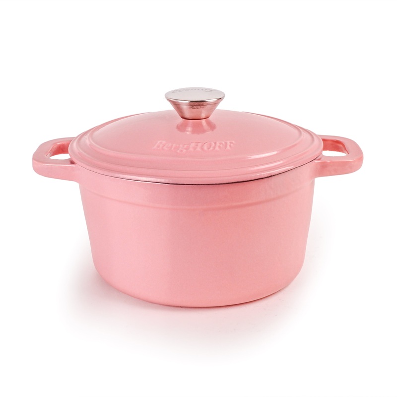 BergHOFF Neo Cast Iron 3qt. Round Dutch Oven 8″ with Lid, Pink