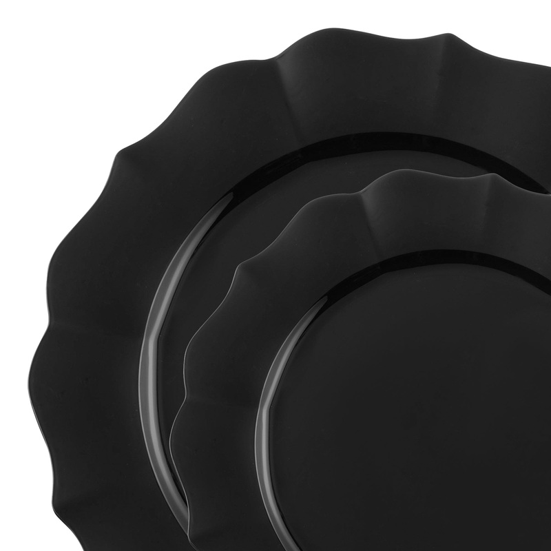 Black Round Lotus Plastic Dinnerware Value Set
