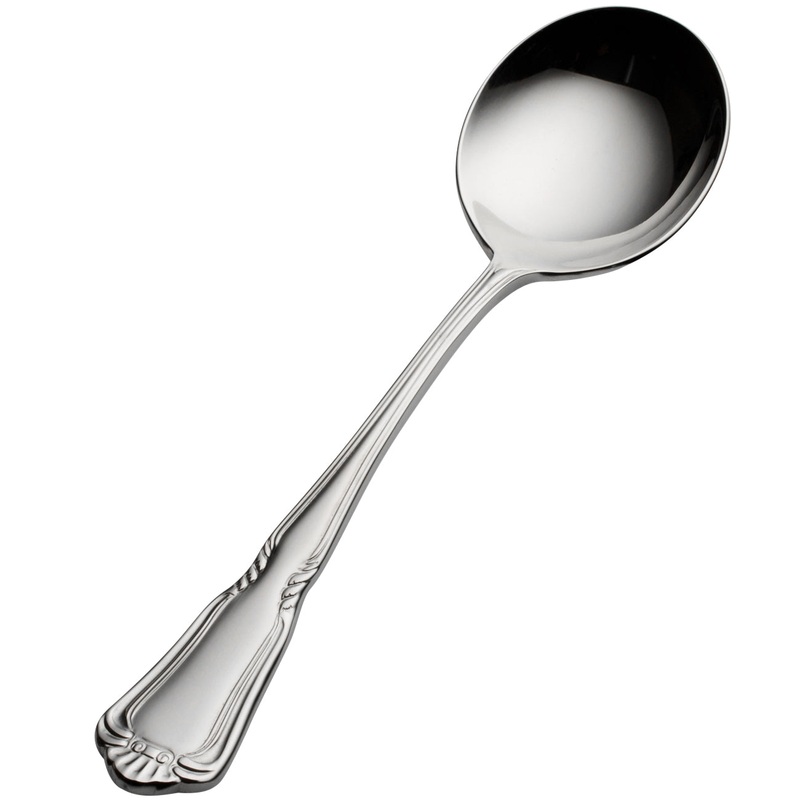 Bon Chef S1501 Sorento 6 5/16″ 18/10 Stainless Steel Extra Heavy Weight Bouillon Spoon – 12/Pack