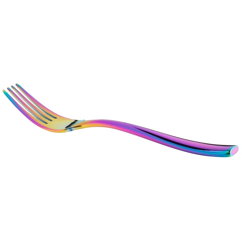 Bon Chef S3007RB Manhattan 6 3/4″ 18/10 Extra Heavy Weight Rainbow PVD Stainless Steel Salad / Dessert Fork – 12/Pack