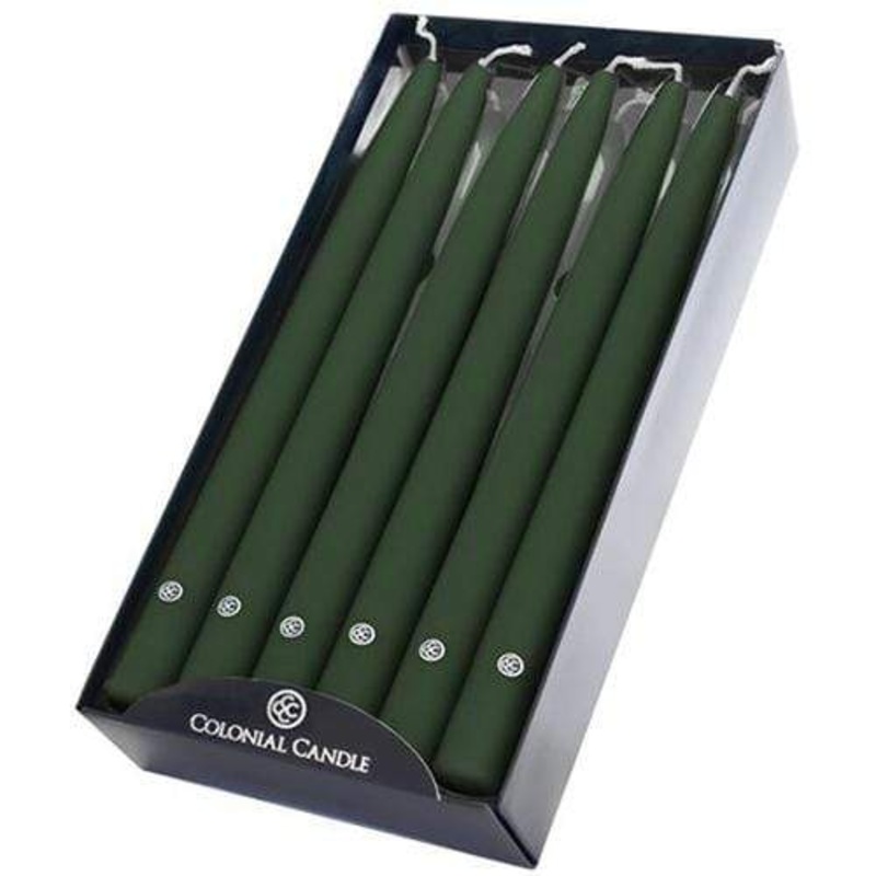 Colonial Candle Hand Dipped Taper 12in – Evergreen (Set of 12)
