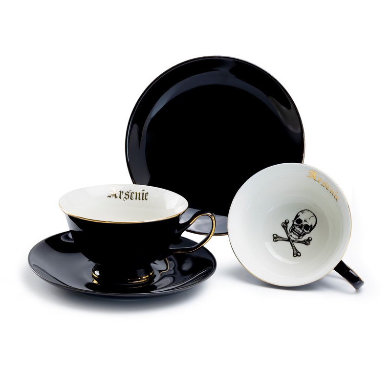 Arsenic Skull Black Gold Tea Cup and Saucer