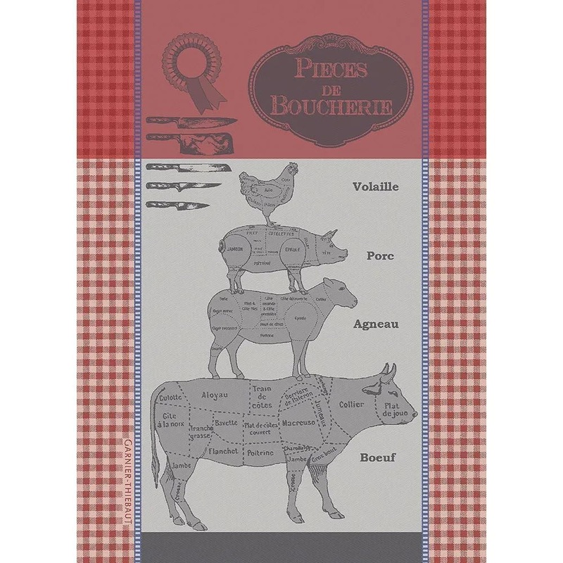 Garnier Thiebaut Piece De Boucherie Rouge Jacquard Kitchen Towel