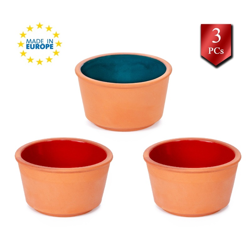 Colorful Terracotta Clay Bowl Set, Set of 3, 4.3 in