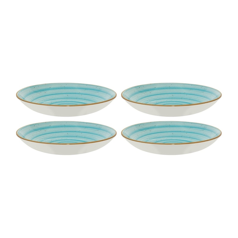 Aqua dia.9″ h:2″ 34 oz. Round Blue Porcelain Bowl (Set of 4)