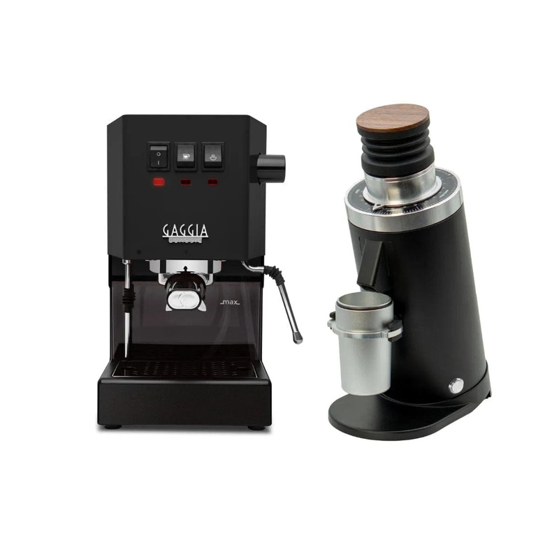 Gaggia Classic E24 Black & DF64 Gen 2 Grinder w/ DLC Burrs (Black) Bundle