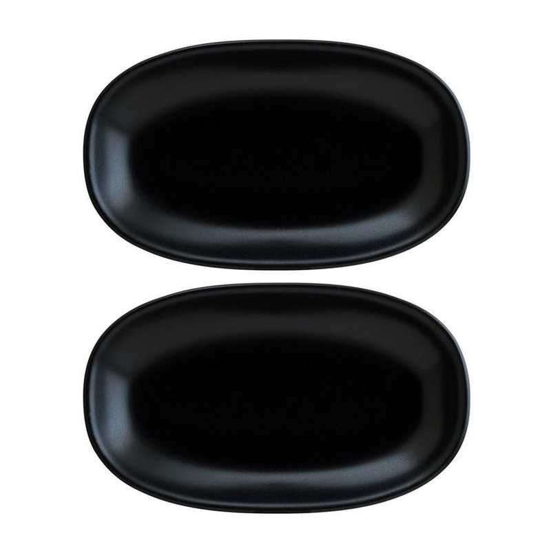 Notte 9.5″ x 5.5″ x h:1.25″ Oval Black Porcelain Platter (Set of 2)