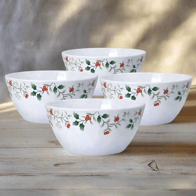Winterberry Set of 4 Outdoor Melamine Cereal Bowls