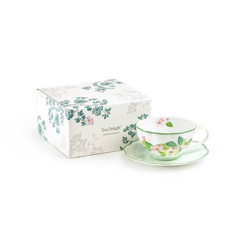 Apple Blossom Bone China Tea Cup and Saucer with Gift Box