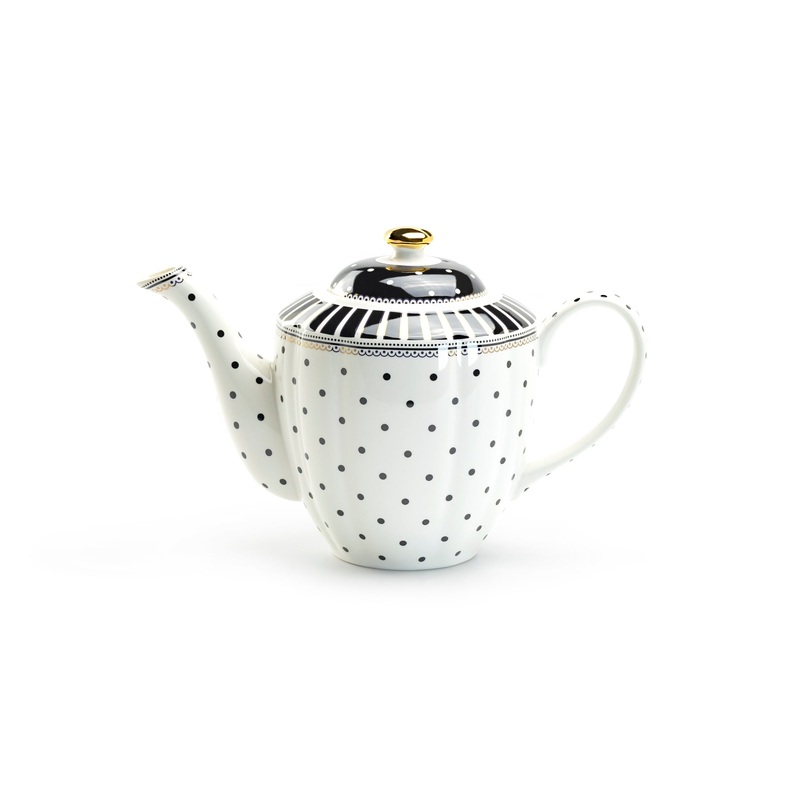 Black Josephine Stripes and Dots Fine Porcelain Teapot