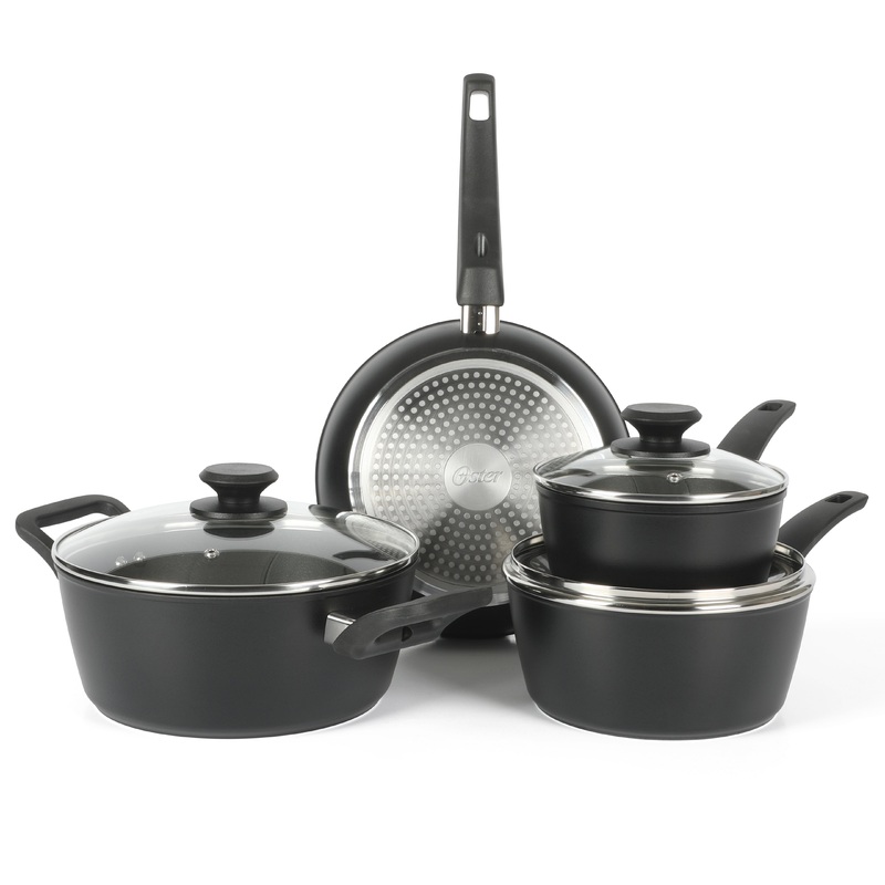 Oster Connelly 7-Piece Aluminum Premium Nonstick Pots and Pans Cookware Set w/ Induction & Bakelite Stay Cool Handle – Black
