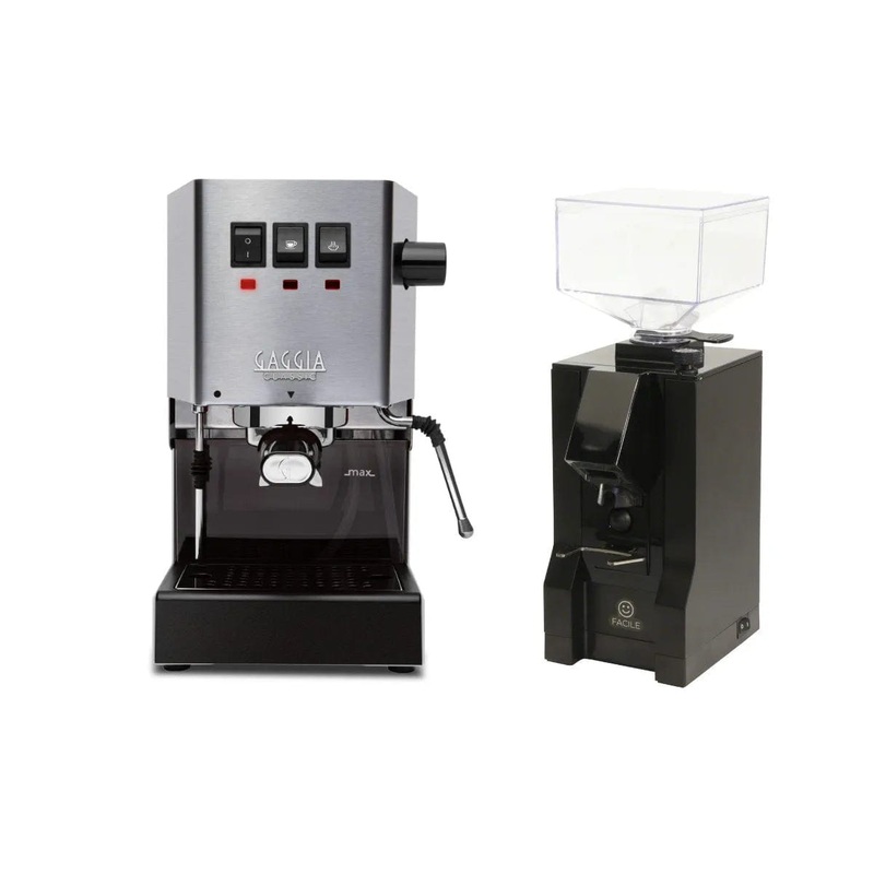 Gaggia Classic Evo Pro Stainless Steel & Eureka Mignon Facile Grinder (Matte Black) Bundle