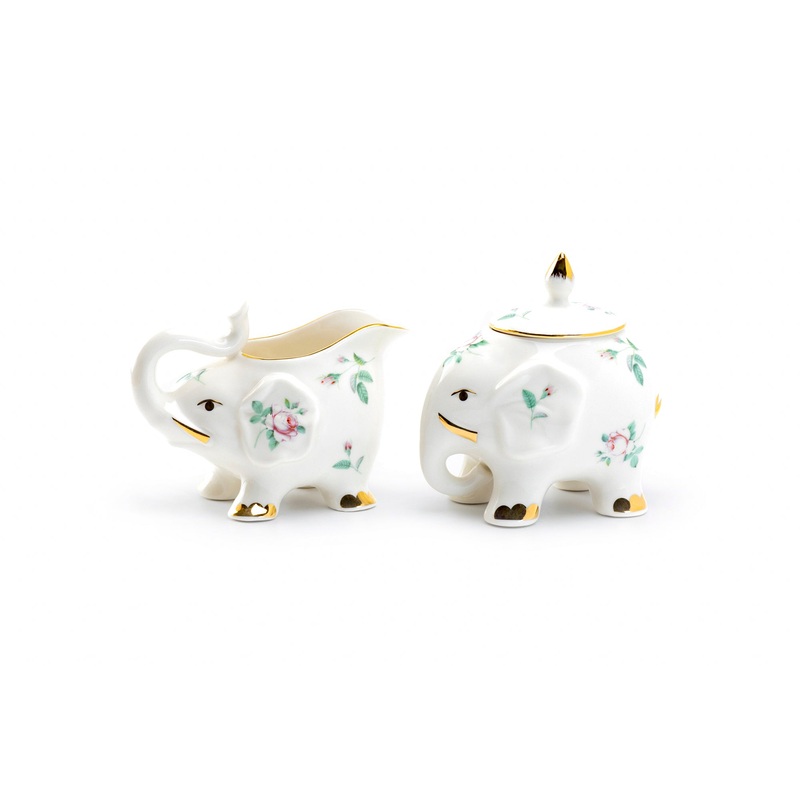 Rose Elephant Fine Porcelain Sugar & Creamer Set