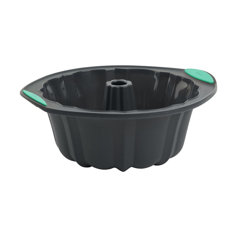Trudeau Structure Silicone 10 Cup Fluted Cake Pan, Grey/Mint